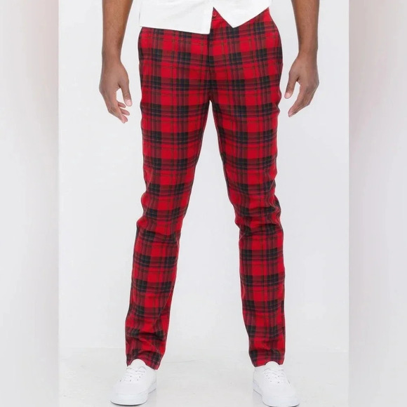 Red Plaid Trousersr Pants - Picture 1 of 6